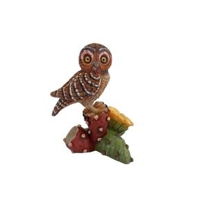 Owl Figurine on Prickly Pear Cactus Resin Signed Artist Qaham 2008 Mini 3"